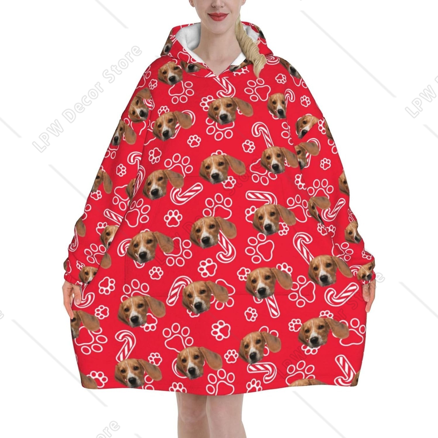 Home Textiles Photos - カスタムウェアラブルブランケットフーディー、パーソナライズされた顔写真・テキスト入りスウェットシャツフード付きブランケット、女性男性向けクリスマスプレゼント