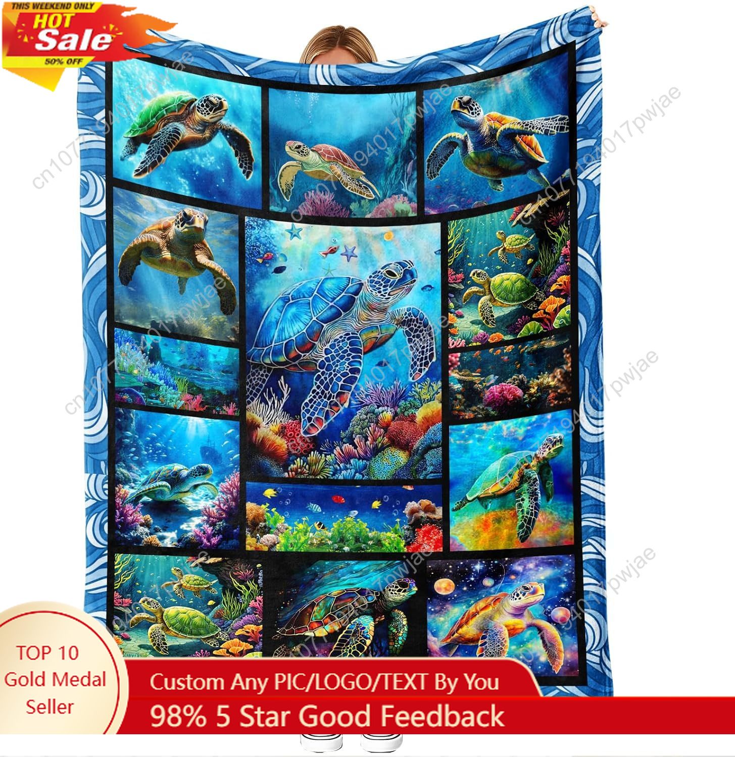Home Textiles Towel - ウミガメ柄フランネルスローブランケット ソフトで心地よい海をテーマにしたリーフアート、海岸の装飾、ソファ、ベッド、カウチ用 カスタムブランケット