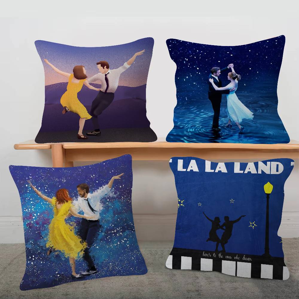 Home Landing Textiles - 映画ラ・ラ・ランド漫画シリーズ正方形枕カバーソフトウエストソファクッションカバー寝室ルーム枕カバー