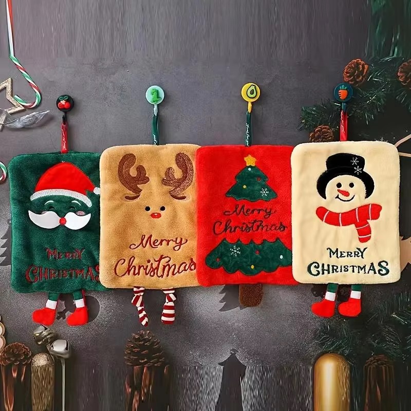 Home Textiles Towel - クリスマスハンギングハンドタオルかわいいサンタ雪だるまトナカイクリスマスツリー装飾ソフト吸収性キッチンバスルームタオルホームクリスマスギフト
