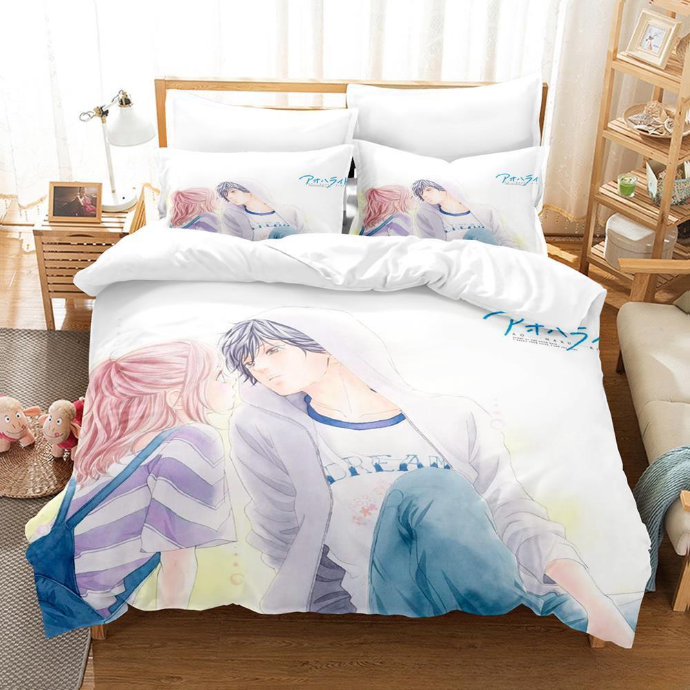 Home Textiles Bedding - 3Dプリントアニメ「アオハイドライド」寝具セット シングル/ツイン/フル/クイーン/キングサイズ ベッドセット 大人/子供用 寝室用布団カバーセット ホームテキスタイル