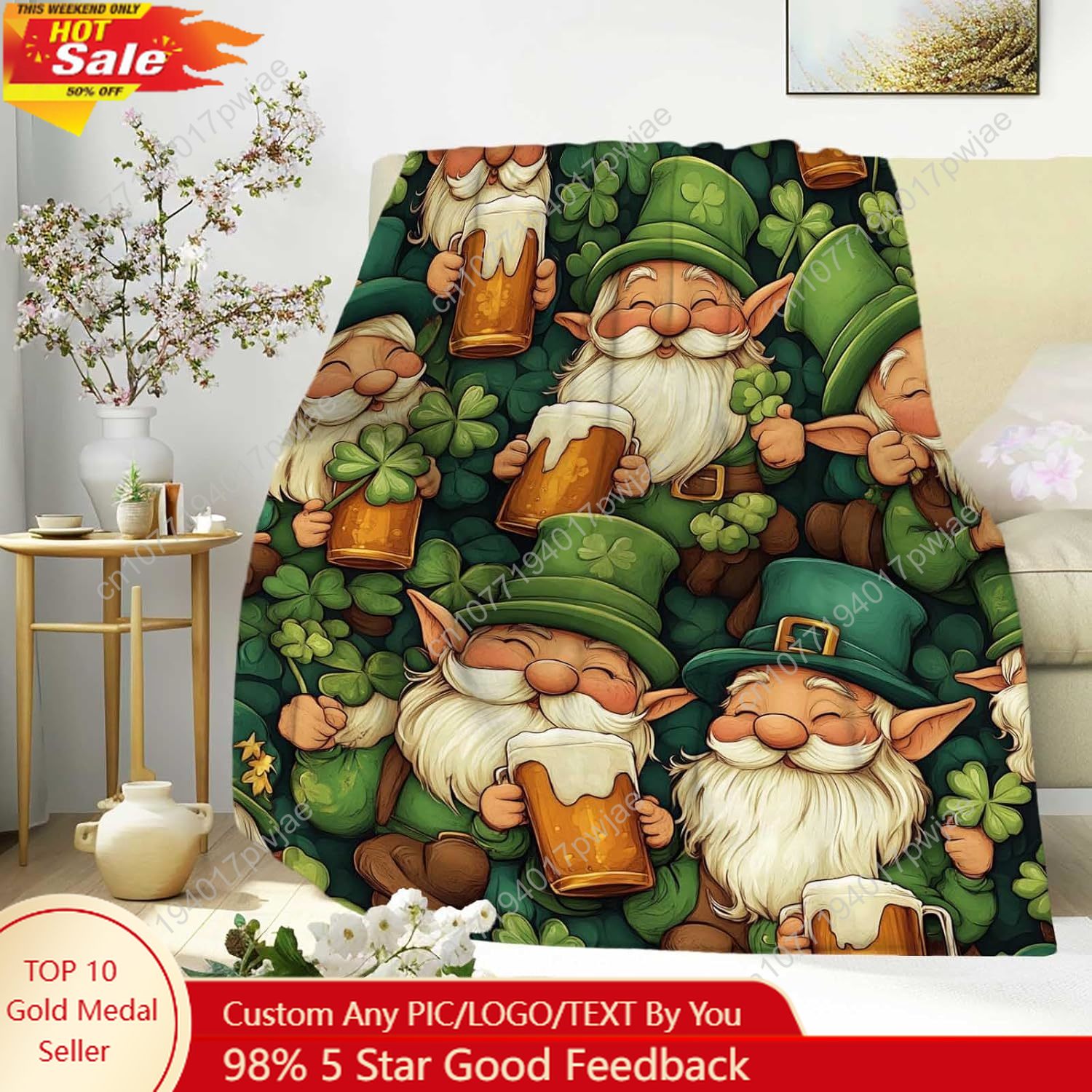 Home Textiles Towel - 聖パトリックの日ノーム柄スローブランケット、ビールジョッキとシャムロック柄、あらゆる年齢層にぴったりの心地よいグリーンブランケット、聖パトリックの日用カスタムブランケットに最適