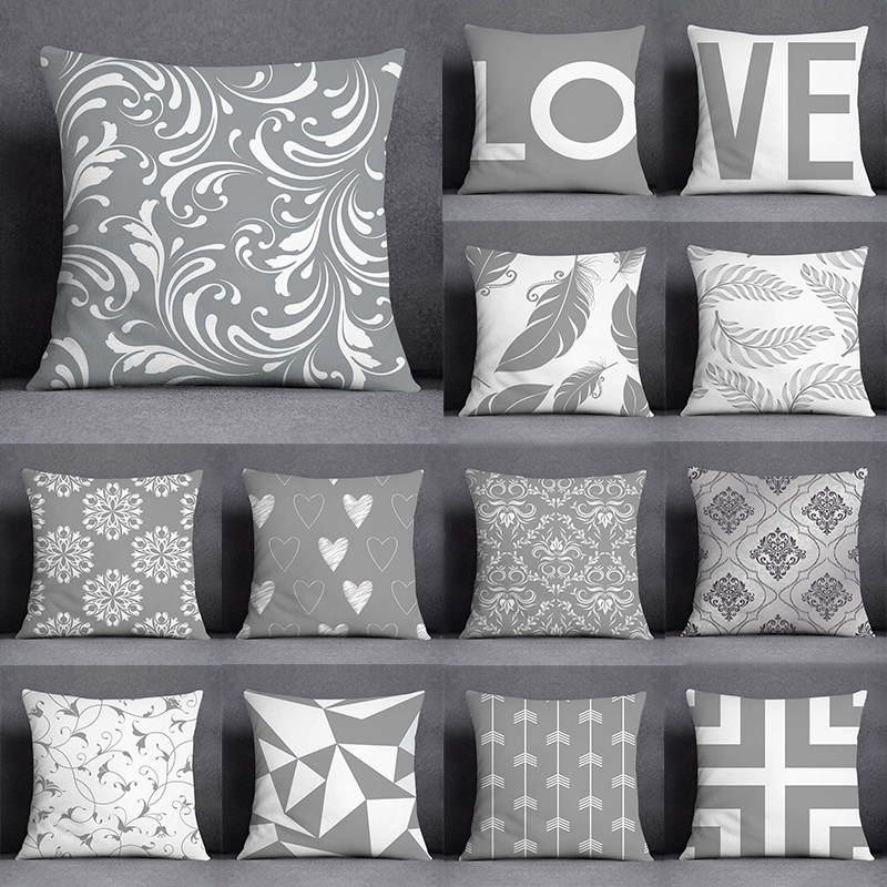 Pillow Cover 20X20 - 幾何学的形状のクッションカバー,家庭用,グレー,白の枕カバー,ソファの装飾,寝室