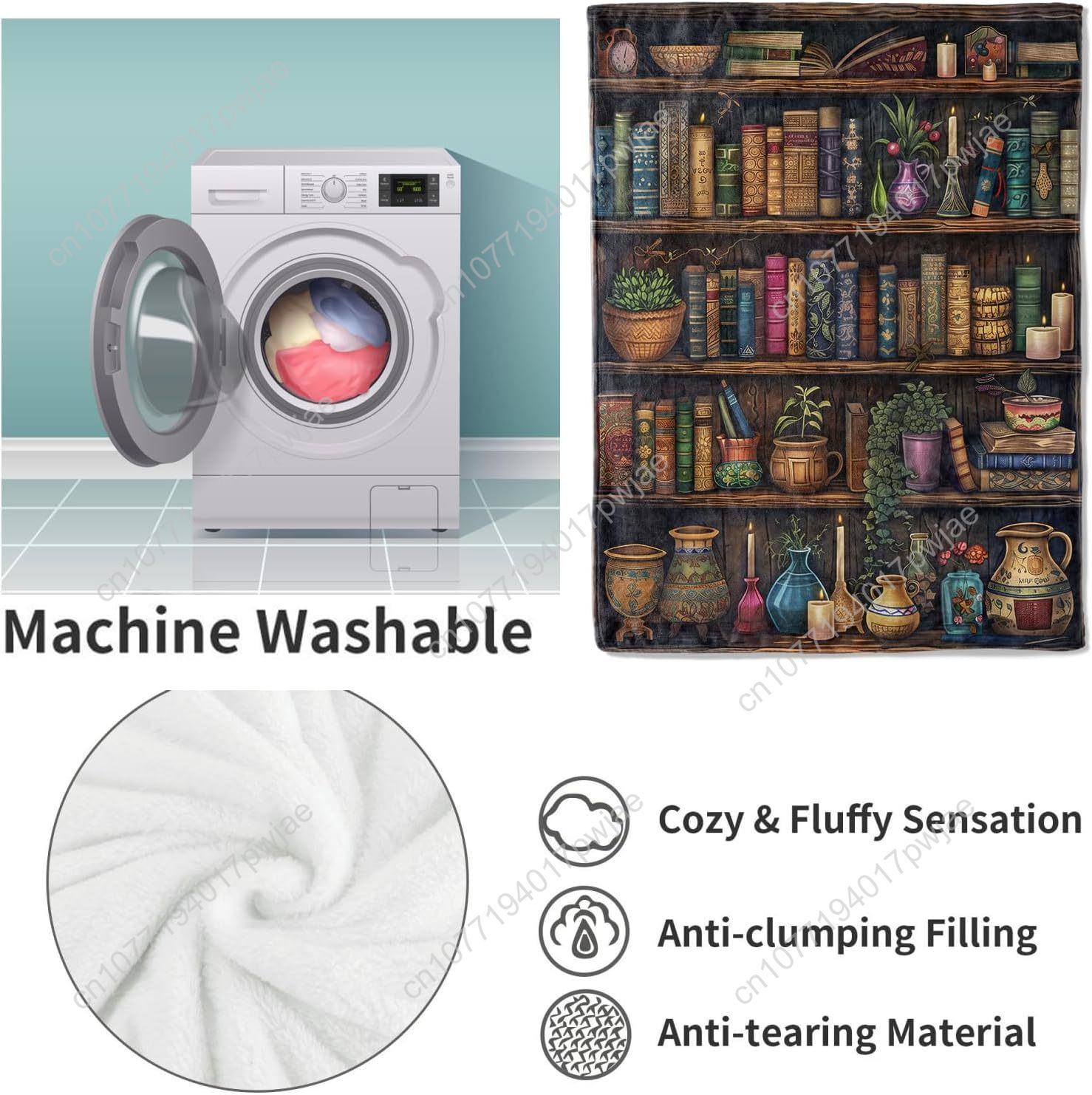 ヴィンテージブックシェルフブランケット、アンティークブックと - Home Textiles Towel のレビューと価格
