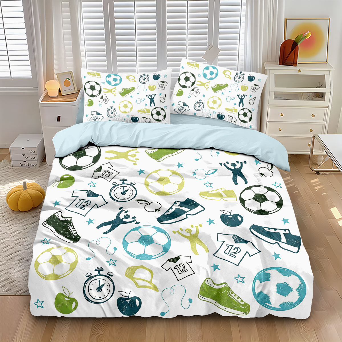3ピースサッカーグラフィティプリントスタイルコアレス羽毛布団 - Home Textiles Bedding のレビューと価格