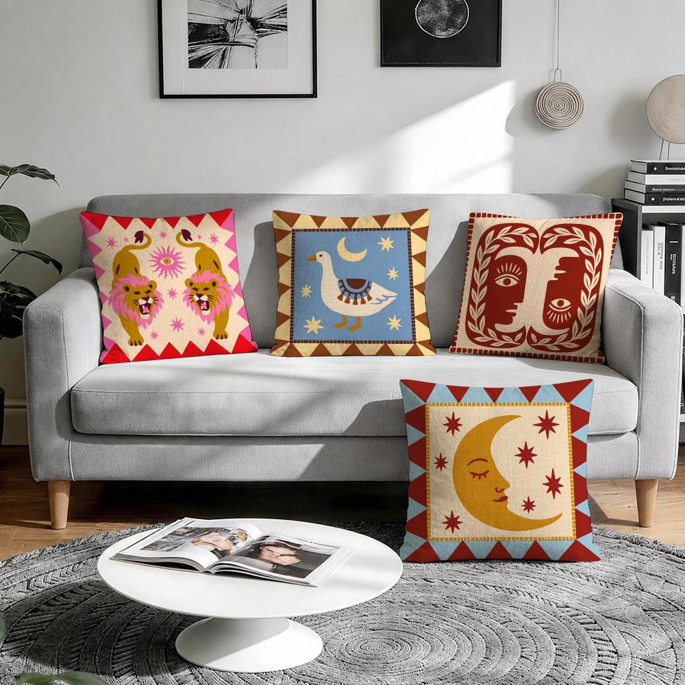 風変わりな日月動物クッションカバー天然通気性耐久性のあるリネ - Pillow Cover 20X20 のレビューと価格