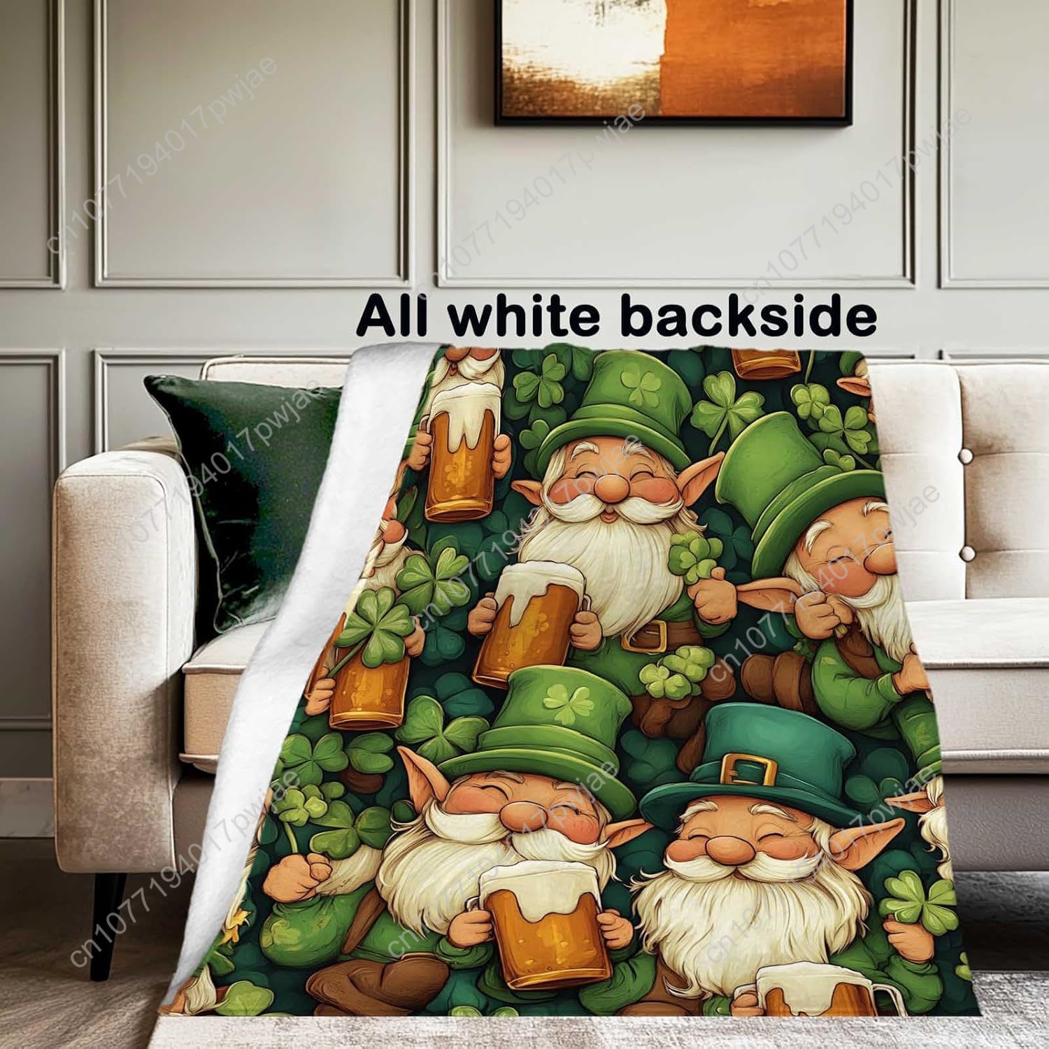 聖パトリックの日ノーム柄スローブランケット、ビールジョッキと - Home Textiles Towel のレビューと価格