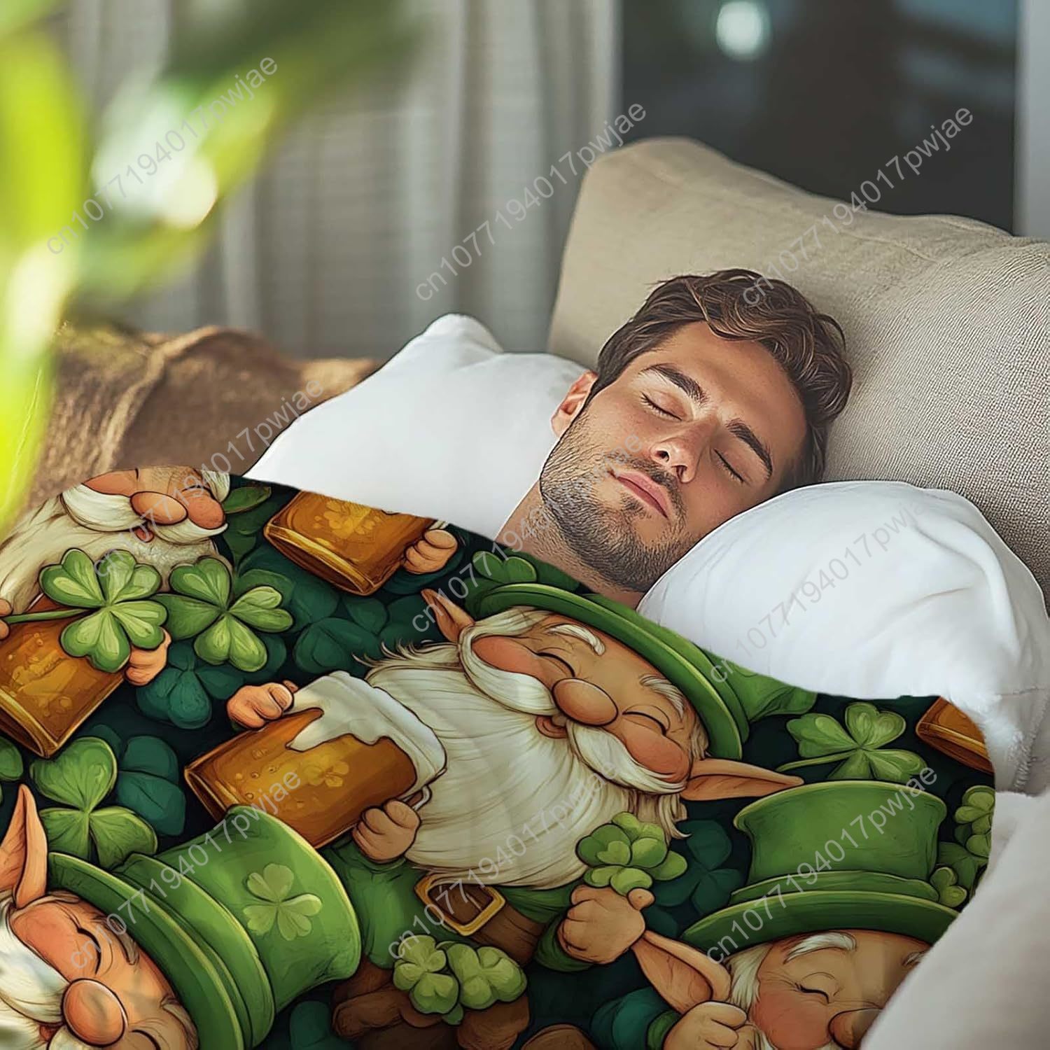 聖パトリックの日ノーム柄スローブランケット、ビールジョッキと - Home Textiles Towel のレビューと価格