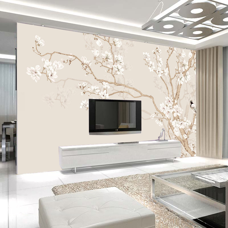 カスタム壁画壁紙現代中国スタイルのハンド塗装モクレンの花の鳥 - Home Textiles Photos のレビューと価格