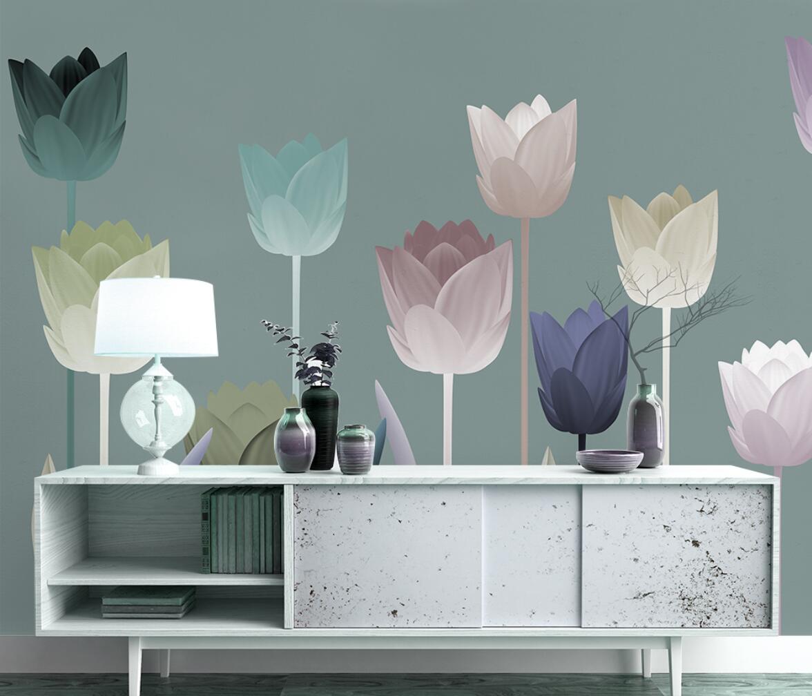 カスタムチューリップの花の写真壁紙壁画壁紙リビングルーム寝室 - Home Textiles Photos のレビューと価格