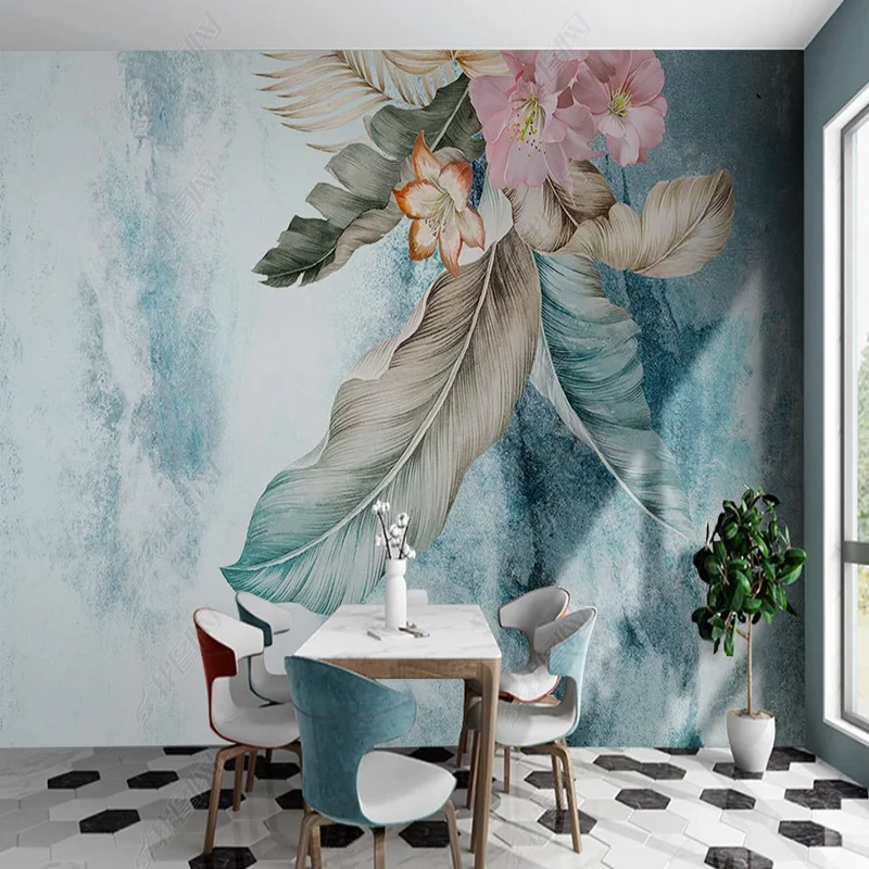カスタム抽象葉写真壁紙絵画背景 3D 壁紙家の装飾ステッカー - Home Textiles Photos のレビューと価格