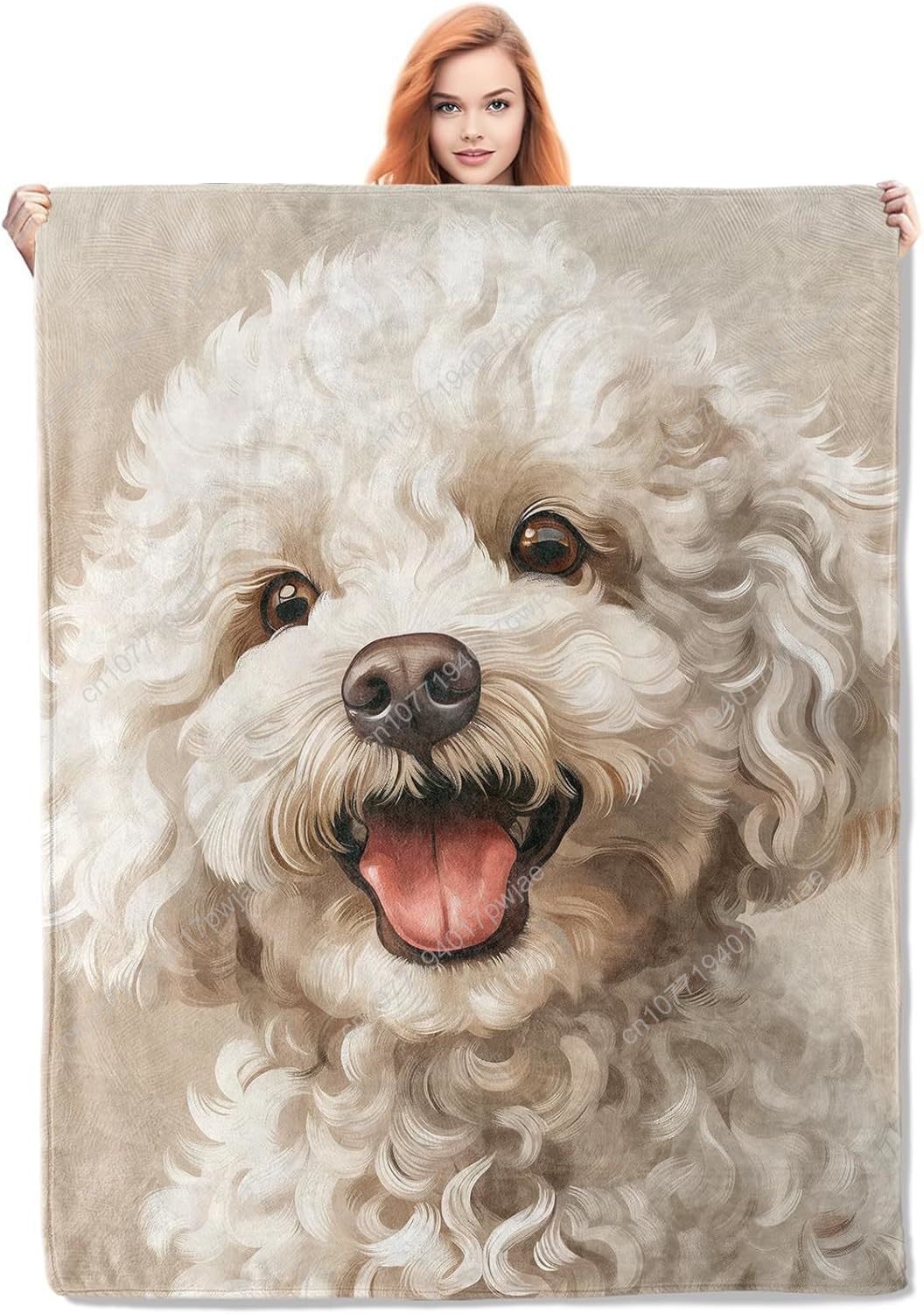 楽しいプードルの肖像画ブランケット、リアルな犬のデザイン、柔 - Home Textiles Towel のレビューと価格