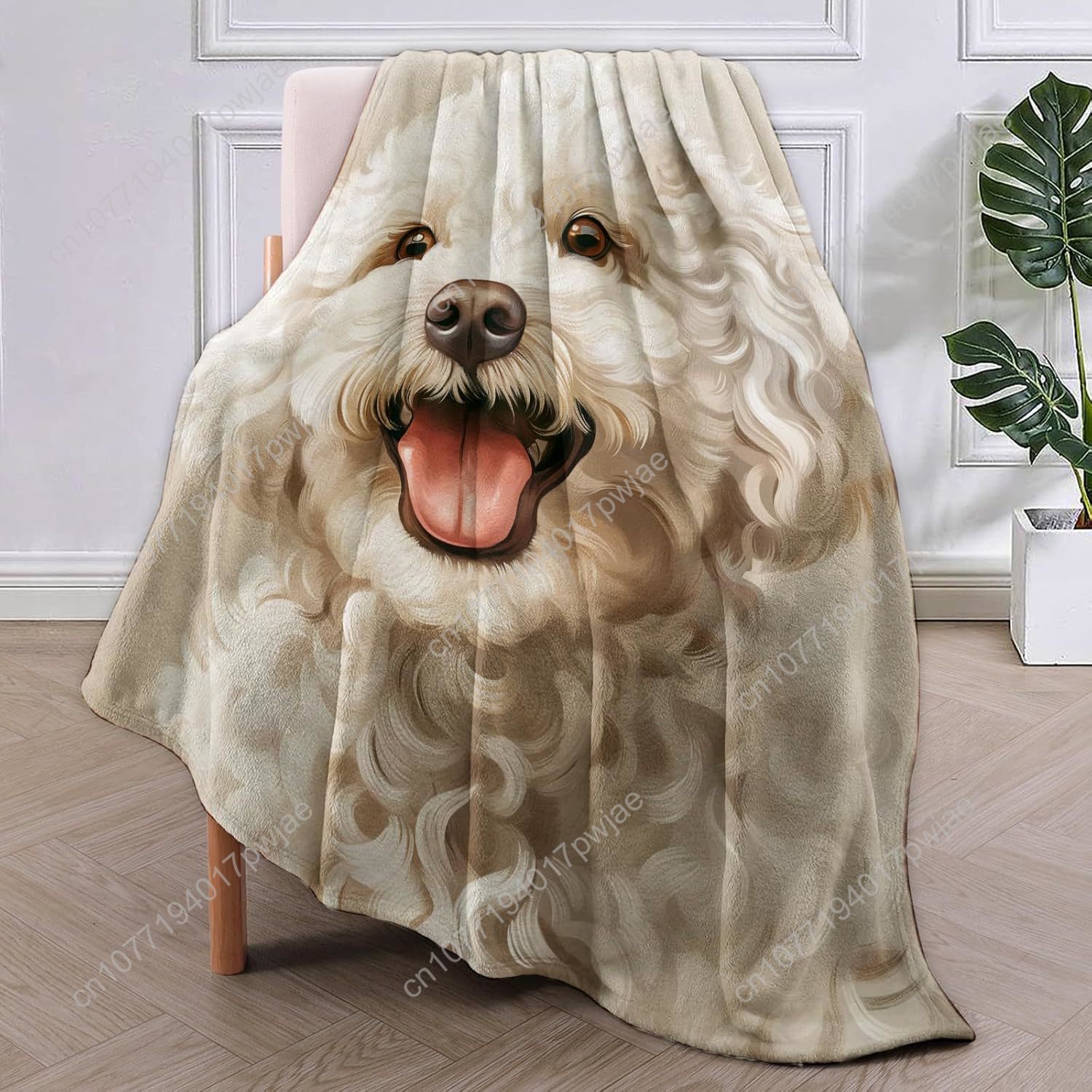 楽しいプードルの肖像画ブランケット、リアルな犬のデザイン、柔 - Home Textiles Towel のレビューと価格