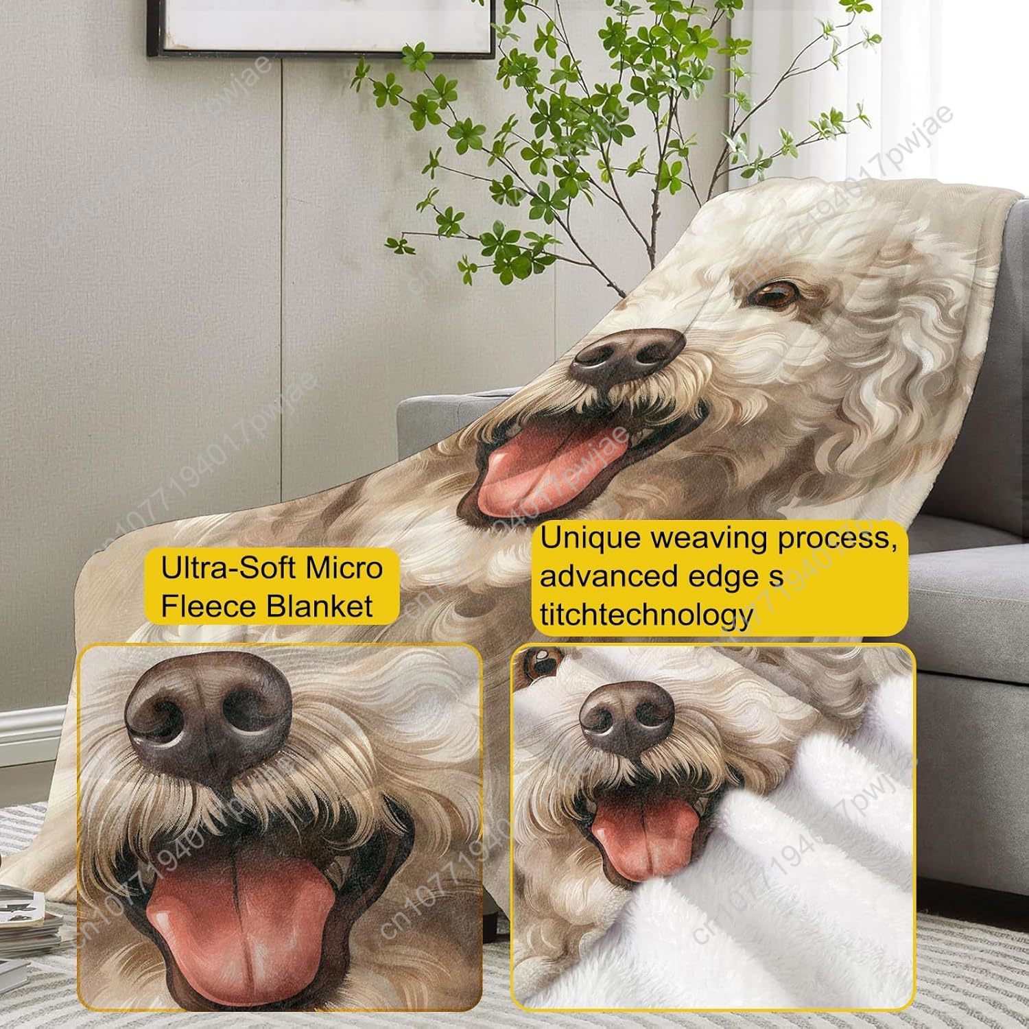 楽しいプードルの肖像画ブランケット、リアルな犬のデザイン、柔 - Home Textiles Towel のレビューと価格