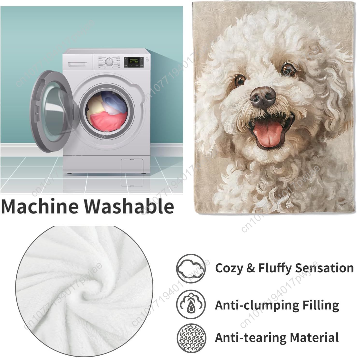 楽しいプードルの肖像画ブランケット、リアルな犬のデザイン、柔 - Home Textiles Towel のレビューと価格